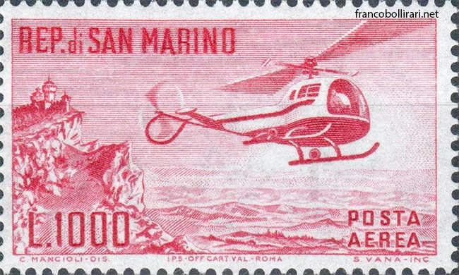 Francobolli rari san marino -1000 Lire elicottero 1961